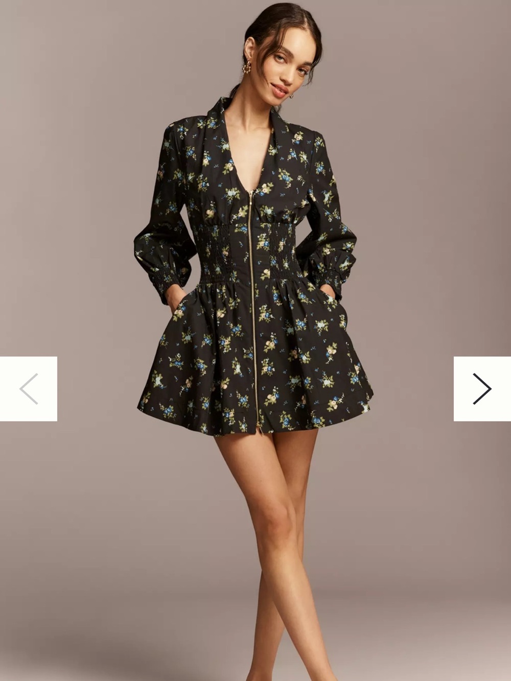 Anthropologie the tommie long sleeve smocked front zip mini shirt dress